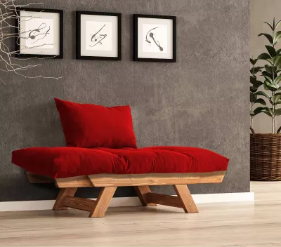 Karrige për kopsht, një vend, ngjyrë teak dhe e kuqe, Skye Decor, CPT8155-140