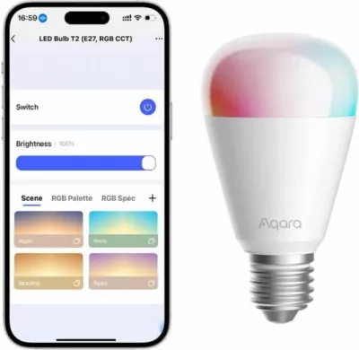 Llambë LED smart AQARA T2 LB-L02D, E27, RGB CCT, 4.9W, 450 lm, Thread/Zigbee/Bluetooth, 1 copë, bardhë