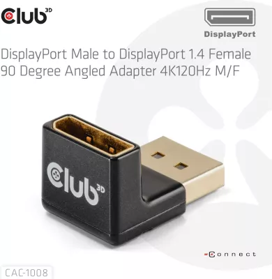 Adapter DisplayPort Club3D 1.4, 90 shkallë, 4K@120Hz, zi