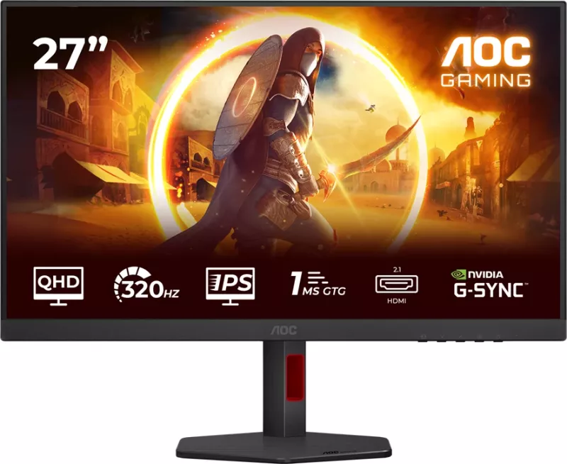 Monitor gaming AOC Q27G4SRU 27", QHD 2560x1440, Fast IPS, 320Hz, HDR400, 2x HDMI 2.1, DP 1.4, USB hub, altoparlantë, full ergo, i zi