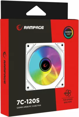 Ventilator kasë PC Rampage 7C-120B 120mm ARGB PWM, i bardhë, 1 copë