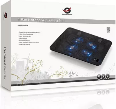 Mbajtëse ftohëse Conceptronic 4-fan, USB-A 2.0, për laptop 15.6 inç, e zezë