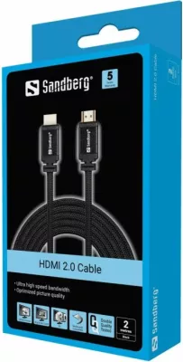 Kabllo HDMI SANDBERG 508-98, HDMI 2.0, 2m, 4K, eARC, 19M-19M, e zezë