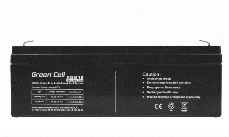 Bateri UPS Green Cell AGM18 12 V 2.3 Ah e zezë
