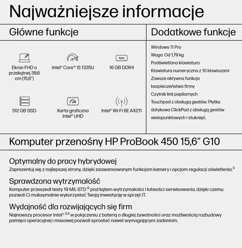 Laptop HP ProBook 450 G10, 15.6", Intel Core i5, 16GB RAM, 512GB SSD, Intel Iris Xe Graphics