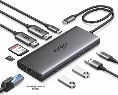Hub USB-C Ugreen CM639, 2x HDMI 4K@60Hz, 3x USB-A 3.0, RJ45, SD/TF, USB-C PD 100W, gri