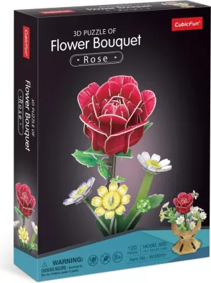 Puzzle 3D Cubic Fun Bouquet of Flowers Roses, 120 pjesë, shumëngjyrëshe
