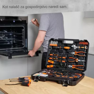 Set veglash pune VONHAUS 3500325, 120 copë, çelik krom-vanadium/karbon, me valixhe, portokalli/zi