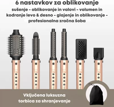 Tharëse flokësh me stilues Revamp Dynamic Radiance Pro DR-2850GD, 6 aksesorë, jonike, 110000 RPM, rozë e artë, set