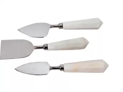 Set për servirje djathi, 3 copë, çelik dhe mermer i bardhë, 18x5x2cm