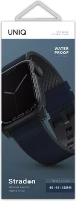 Rrip për Apple Watch UNIQ Straden, lëkurë/silikon, 42/44/45/49mm, Blu