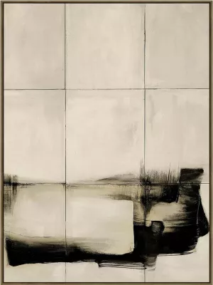 Pikturë dekorative abstrakte me kornizë, bezhë e zezë, 90x120x4 cm