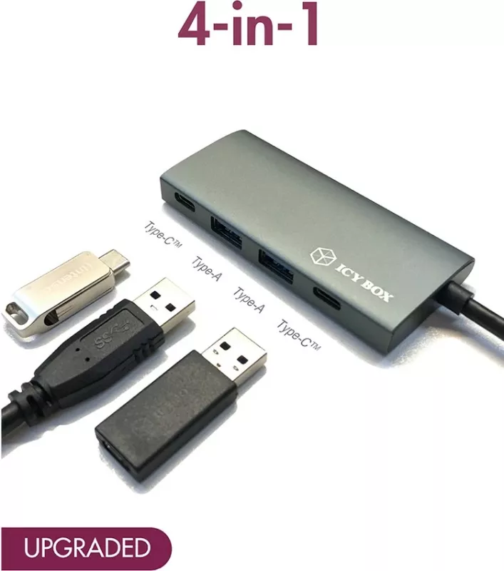 USB hub ICY BOX IB-HUB1428-C31, 4 porta, USB 3.2 Gen 2, alumini, antracit/zi