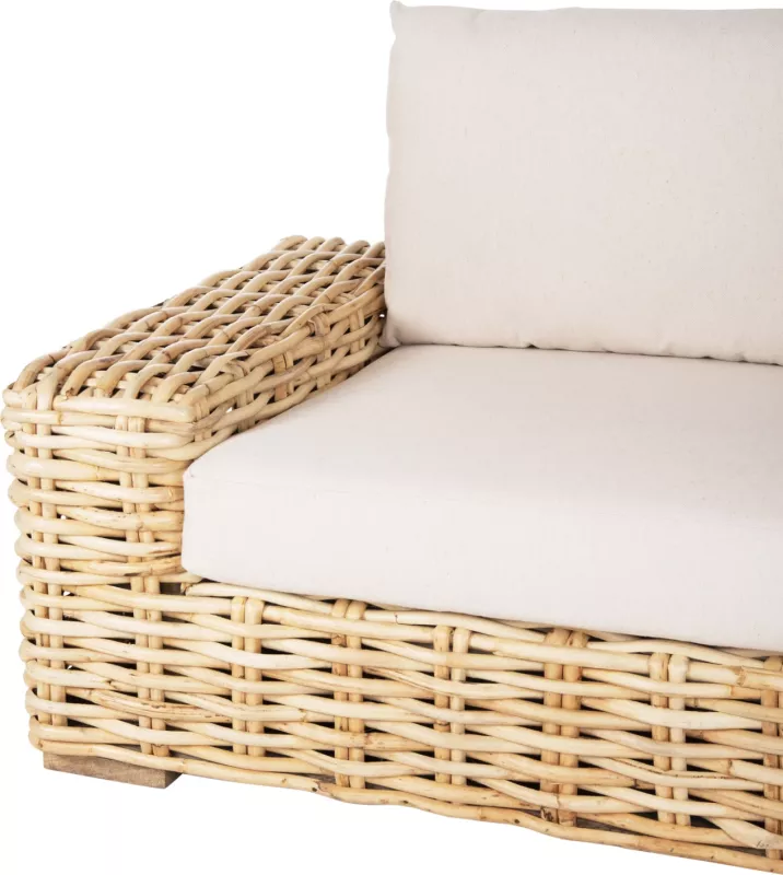 Divan i jashtëm 2-vendësh TROPEL FH9809 dru mango-rattan ngjyrë natyrale-jastëkë të bardhë 192x88x70-85Hcm