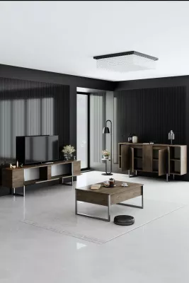 Set mobiljesh për dhomë dite, ngjyrë arre dhe argjendi, Hanah Home Luxe