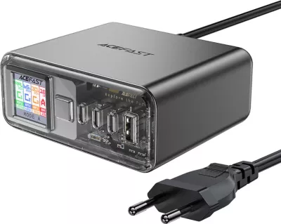 Adapter multifunksional Acefast Z4, 218W, 3x USB-C + 1x USB-A, ekran TFT, Gri