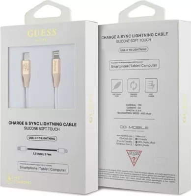 Kabllo karikimi Guess Ebossed Logo USB-C / Lightning 1.5m, e artë