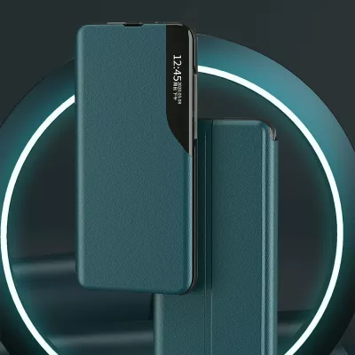 Mbështjellës Hurtel Eco Leather View Case për Samsung Galaxy A02s EU, me kapak dhe qëndrim, i zi