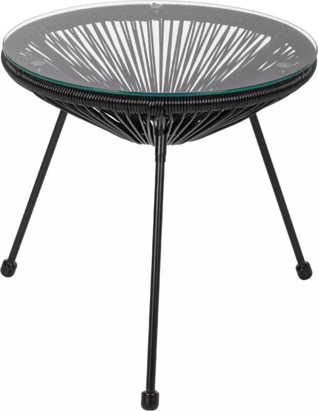 Tavolinë anësore profesionale Allegra, metal i zi dhe ratan i zi, FH5874.01, D47x45Hcm