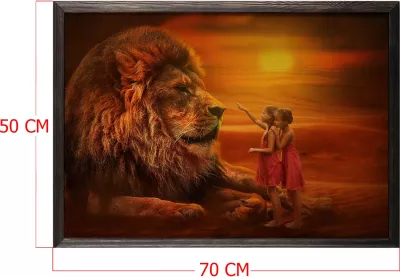 Pikturë dekorative me kornizë druri, Touch The Lion XL, shumëngjyrëshe, 50x70cm