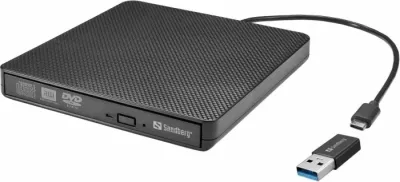 DVD drive i jashtëm Sandberg 136-62, USB-C/A, me adapter USB-A në USB-C, i zi