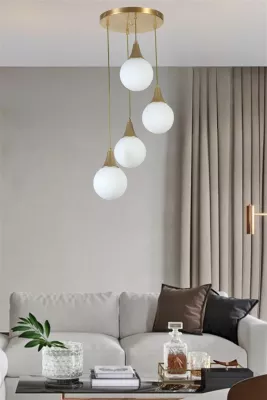 Llambë tavani Opviq Afra, 4 llampa, metal i artë dhe xham i bardhë