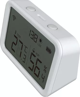 Sensor temperature e lagështie Neo NAS-TH02W me ekran, Wi-Fi, i bardhë