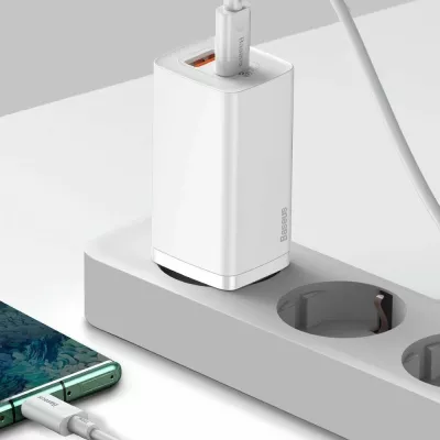 Karikues muri Baseus GaN2 Lite CCGAN2L-B02 65W 1x USB-C + 1x USB-A i bardhë