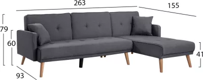 Kënd divan shtrat majtas/djathtas FH3127.01, ngjyrë gri e errët, 263x93 - 155x79 cm