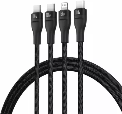 Kabllo USB-C Baseus Flash Series 3 3-në-1 100W 1.5 m (2x USB-C + Lightning), e zezë
