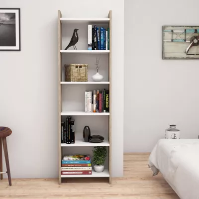 Raft librash melamine në sonoma-bardhë, FH9226.12, 48.5x22x160H cm