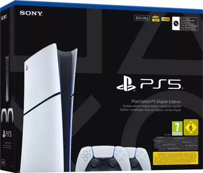 Konsolë Sony PlayStation 5 Slim Digital E-Chassis 825GB, me 2 kontrollera, e bardhë