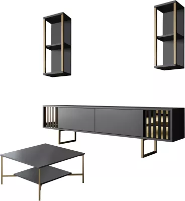 Set mobiljesh për dhomë dite, Skye Decor, linjë ari, anthracite, ari