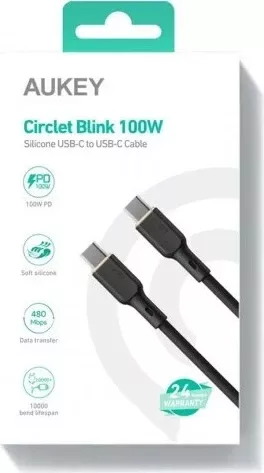 Kabllo AUKEY CB-SCC101 USB-C Type-C PD 100W 5A 1m Silikon, e Zezë