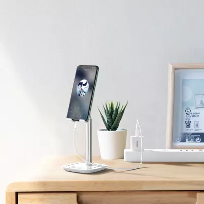 Mbajtëse telefoni/tableti Choetech H035, alumini, e bardhë dhe argjendtë, rregullim këndi dhe lartësie