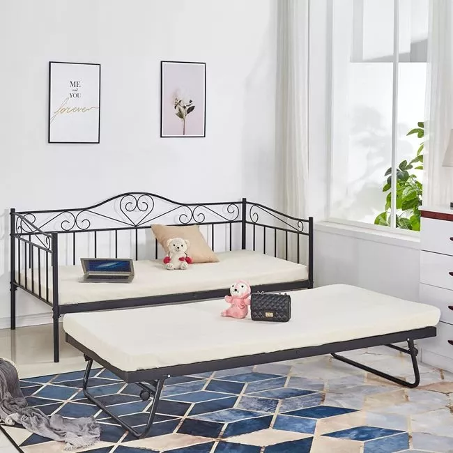 Shtrat divan MAEKO FH571.01, 190x90, i zi + shtrat ndihmës 85x185, metal