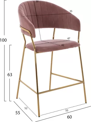 Karrige për bar, mesatare, FH8734.02, kadife ngjyrë rozë e pluhurosur, kornizë e artë, 60x55x100 cm, set prej 2 copë