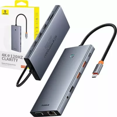 Docking station Baseus PortalJoy Series BS-OH119 13n1 USB-C PD 100W 8K DP 2x HDMI VGA LAN SD/microSD, gri