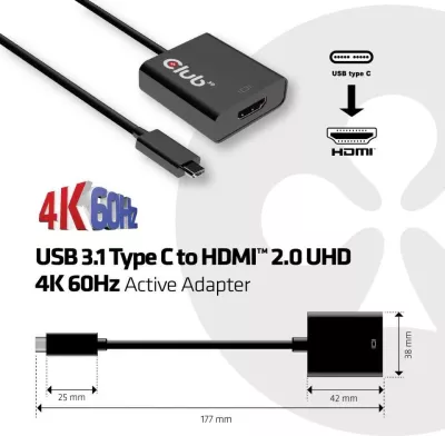 Adapter USB-C Club3D HDMI 2.0 UHD HDR, 0.15m, i zi