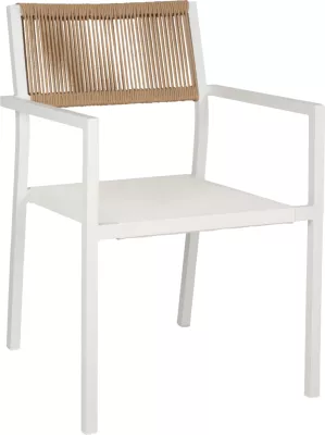 Karrige profesionale alumini, e bardhë me shpinë PE ratan, 55,5x58,5x83Hcm, FH5893.02