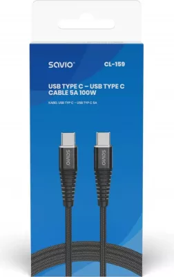 Kabllo Savio USB-C, 1m, e zezë