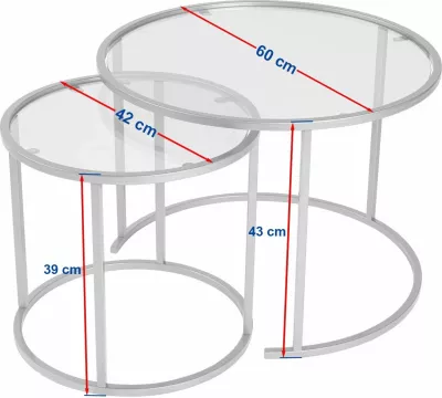 Set tavolinash kafeje Nordure, Aurum - 60, 42 - ngjyrë ari, xham transparent
