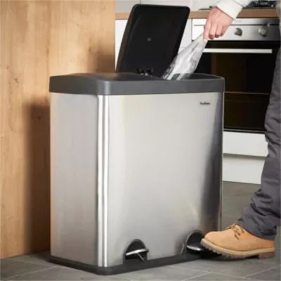 Kosh ndarës i mbeturinave VONHAUS 07/631 60L (2x30L) inox, gri/zi