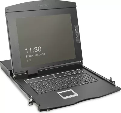 Konsolë rackmount Digitus 19" LCD, KVM 8-port, VGA, US, e zezë