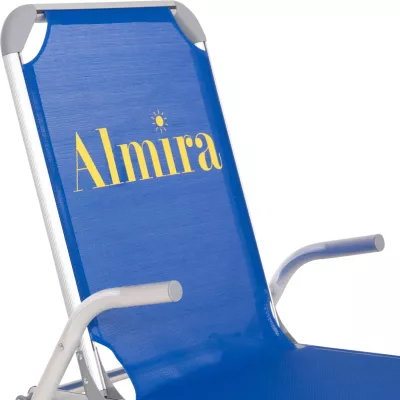 Karrige plazhi e ngritur, alumin i fortë, Almira FH6431.01, tekstilene blu, 53x68x80cm