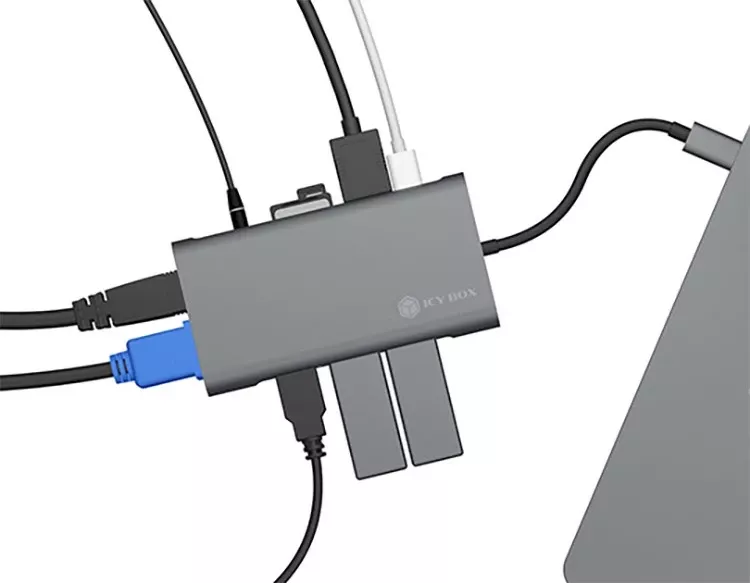 Docking Station RaidSonic ICY BOX IB-DK4040-CPD, USB 3.2 Gen 1 Type-C, 100 W, Anthracite, Black