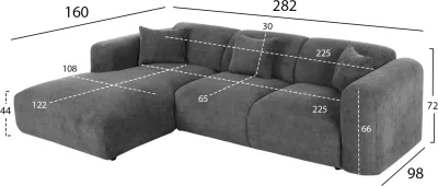 Divan qoshe, BRICKEN FH3275.04L, pëlhurë antracit, 110-282x98-160x72H cm