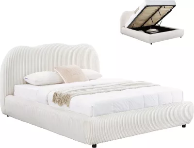 Krevat dopio me hapësirë për depo, material leshi sintetik, bezhë, KALLY FH729.03, dyshek 160x200cm