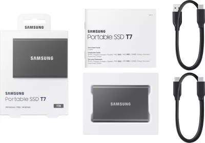 Disk SSD i jashtëm Samsung Portable T7, 1 TB, USB- C, hiri