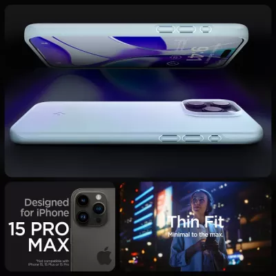 Mbështjellës Spigen Thin Fit për iPhone 15 Pro Max, kaltër e çelët
